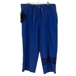NWT Polo Ralph Lauren Blue Crop Bernet Pant Sun Graphic Cotton Trouser Vntg L-25